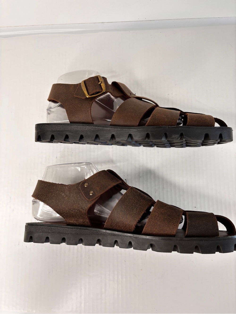 Northwest Territory Brown Leather Fisherman Sandals Mens Sz 10 Woven Rugged Sole - Picture 9 of 16